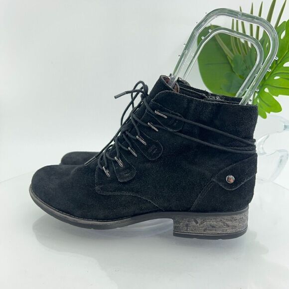 Earth Boone Booties Womens 8.5 Side Zip Block Heel Leather Upper Black - Picture 6 of 15